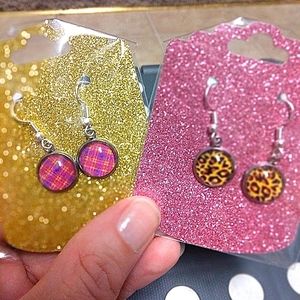 Earring Set of 2, 925 Sterling Silver French Hooks, Animal Print and Pink Plaid